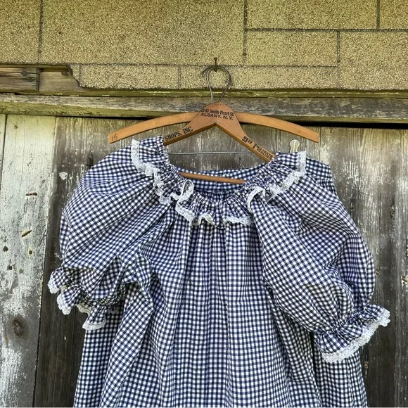 Vintage 70s 80s Ruffles and Gingham Square Dance Costume Frontier Skirt and Top - Picture 5 of 10